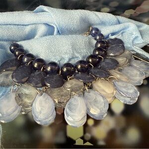 🛍️Purple Gemstone Statement Necklace • Silver Tone • Ombre Pear + Round Stones